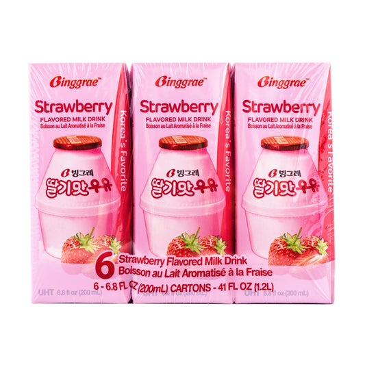 Binggrae Strawberry Flavor Milk 딸기우유 200ml/6pk