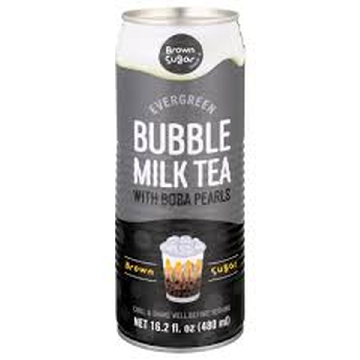 Evergreen Brown Sugar Bubble Milk Tea with Boba Pearls 16.2oz