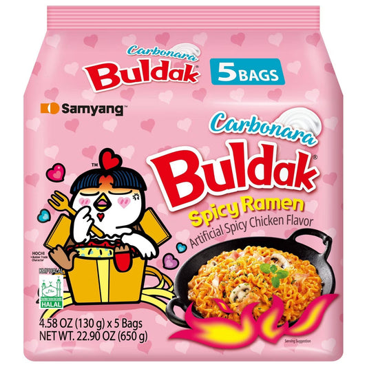 Samyang Buldak Spicy Chicken Carbonara Ramen Noodles 삼양 까르보나라 불닭 볶음면 22.90oz/5ct